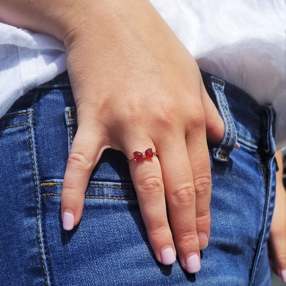 Red Ruby Heart Bow Ring, real 925 Sterling Silver Charmed Aroma Valentines - Picture 7 of 8